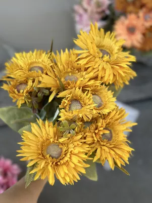 Kytica veľká astra, textilný kvet, TOP kvalita, 12x stonka, 47cm, žltá 